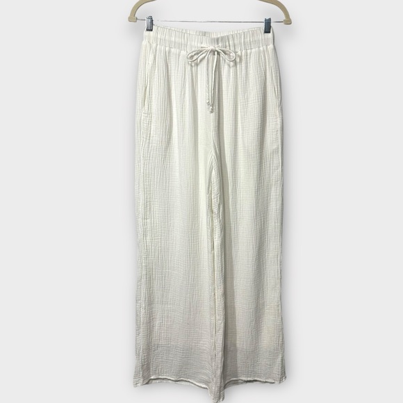 A.Ren Pants - A.Ren Gauze Cotton Wide Leg Pants Women's Small White Wide Leg Lined Pull On